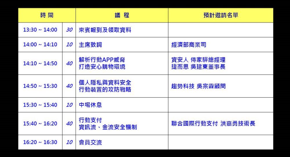 電子商務信賴安全聯盟-第1場專家演講議程